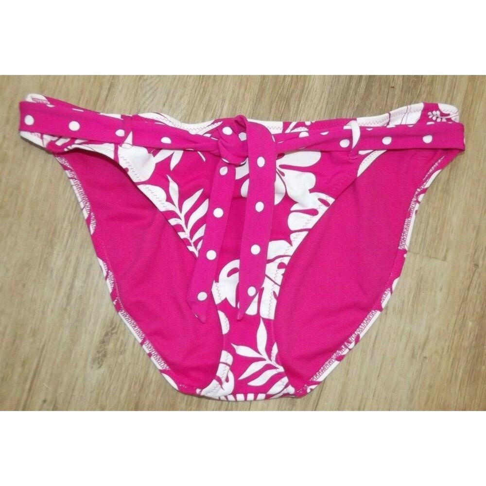 AERO PINK HIBISCUS BIKINI SWIMSUIT BOTTOMS - Size Large - Tie Belt Tropical